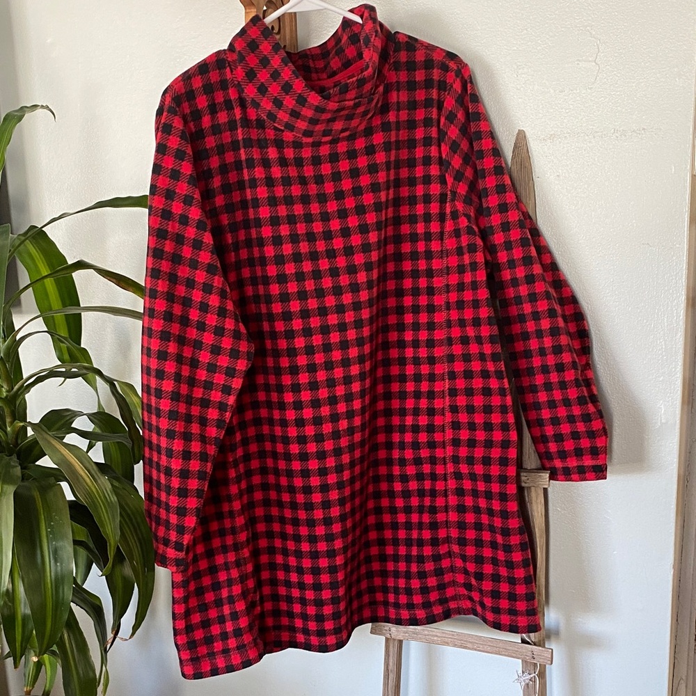Lands' End Red and Black Plaid Turtleneck tunic top